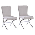 Beige And Chrome Side Chairs With Metal X Shape Legs Set Of 2 Solid Beige Dining Room Foam Rectangular Side Chair Solid Back Set Of 2 Velvet