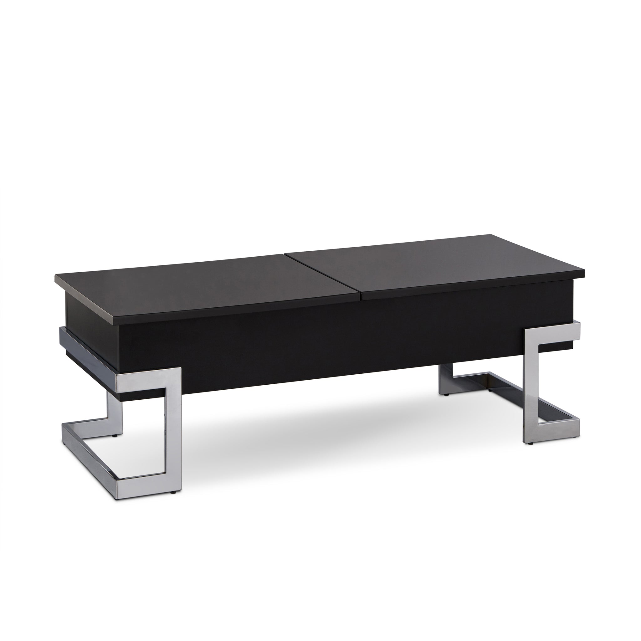 Black High Gloss And Chrome Coffee Table With Lift Top Black Silver Primary Living Space Modern Rectangular Wood Metal Sled