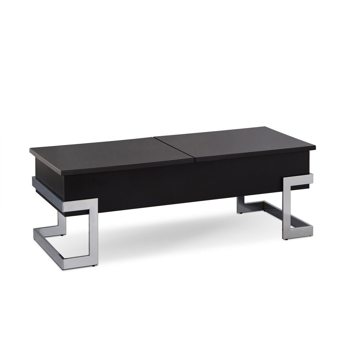 Black High Gloss And Chrome Coffee Table With Lift Top Black Silver Primary Living Space Modern Rectangular Wood Metal Sled