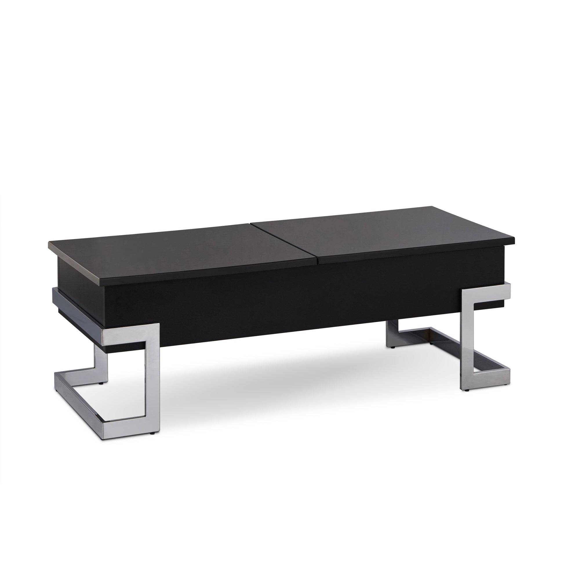 Black High Gloss And Chrome Coffee Table With Lift Top Black Silver Primary Living Space Modern Rectangular Wood Metal Sled