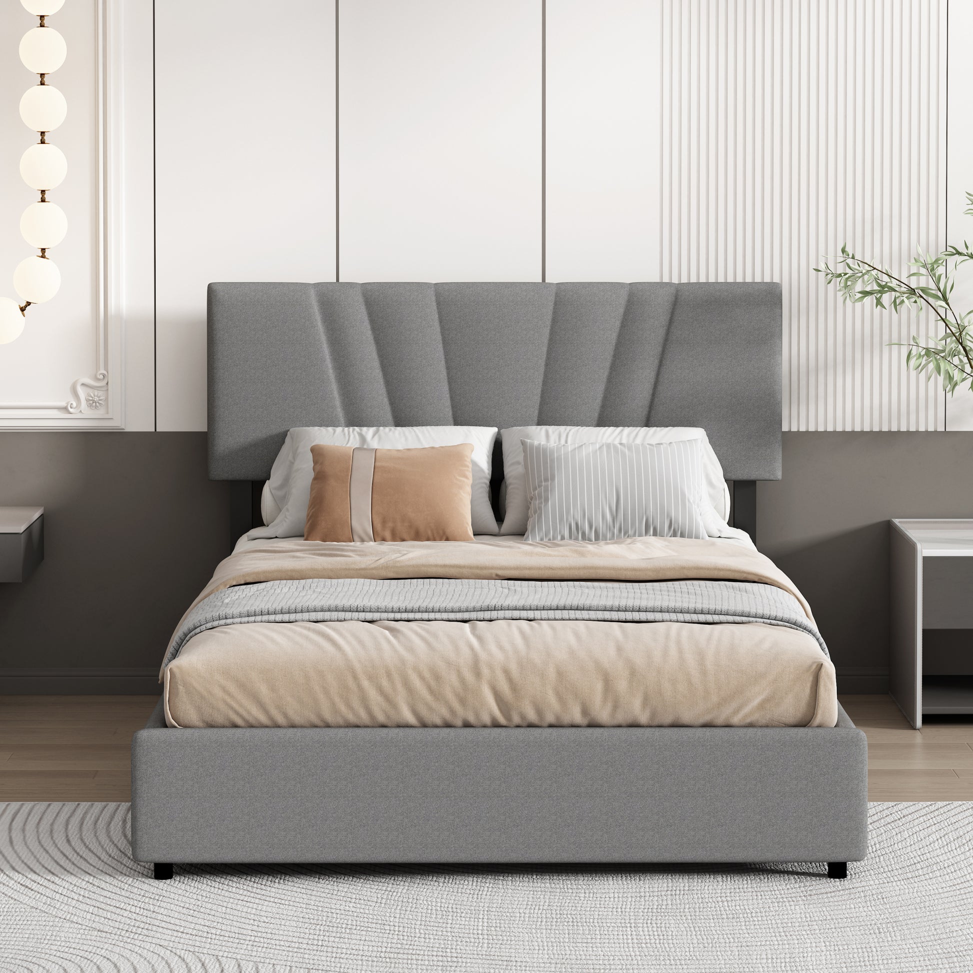 Queen Upholstered Platform Bed With Lifting Storage, Queen Size Bed Frame With Storage And Tufted Headboard,Wooden Queen Platform Bed For Kids Teens Adults,No Box Spring Needed Queen, Grey Box Spring Not Required Queen Grey Wood Bedroom American Design