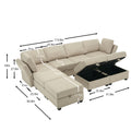 Adjustable Arms And Backs Sectional Sofa, Modern Sectional Couch U Shaped Sofa Couch With Storage Ottoman, Sofa With Convertible Chaise Beige Beige Polyester 4 Seat