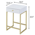 White And Brass 1 Drawer Side Table White Gold White Primary Living Space Contemporary Drawers Rectangular Wood Metal H Shape