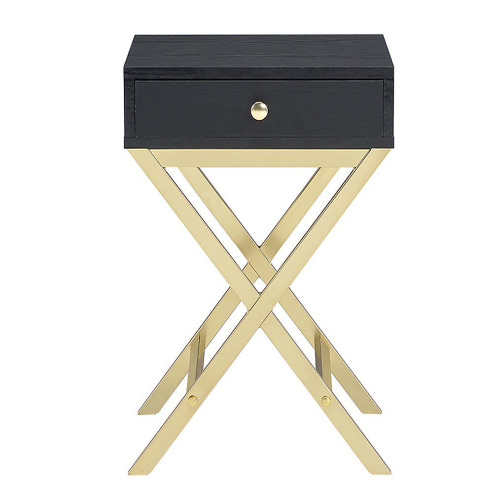 Black And Brass 1 Drawer Rectangular Accent Table Black Gold Primary Living Space Contemporary Drawers Rectangular Wood Metal