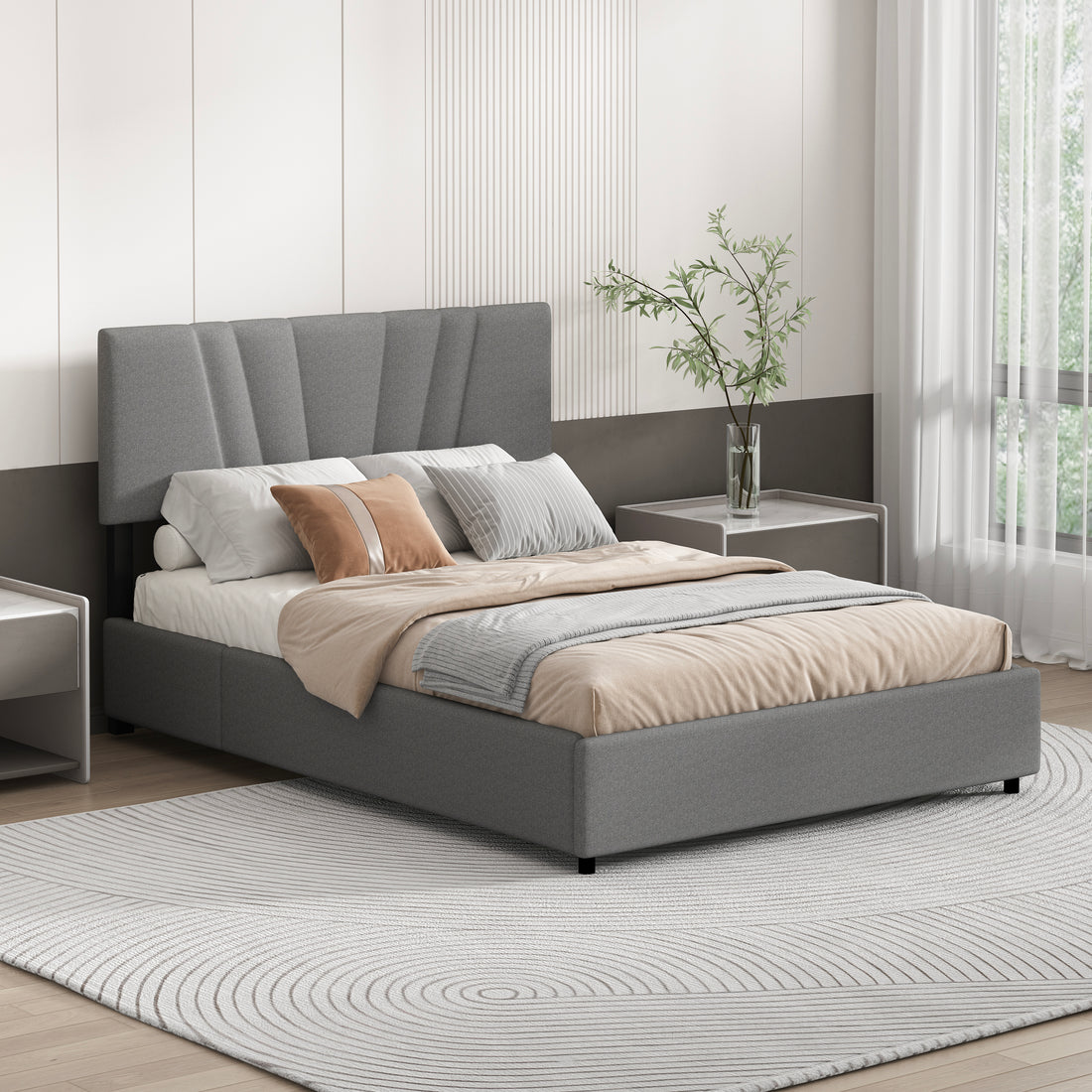 Full Upholstered Platform Bed With Lifting Storage, Full Size Bed Frame With Storage And Tufted Headboard,Wooden Full Platform Bed For Kids Teens Adults,No Box Spring Needed Full, Gray Box Spring Not Required Full Grey Wood Bedroom American Design Bed