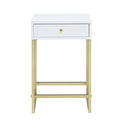 White And Brass 1 Drawer Side Table White Gold White Primary Living Space Contemporary Drawers Rectangular Wood Metal H Shape