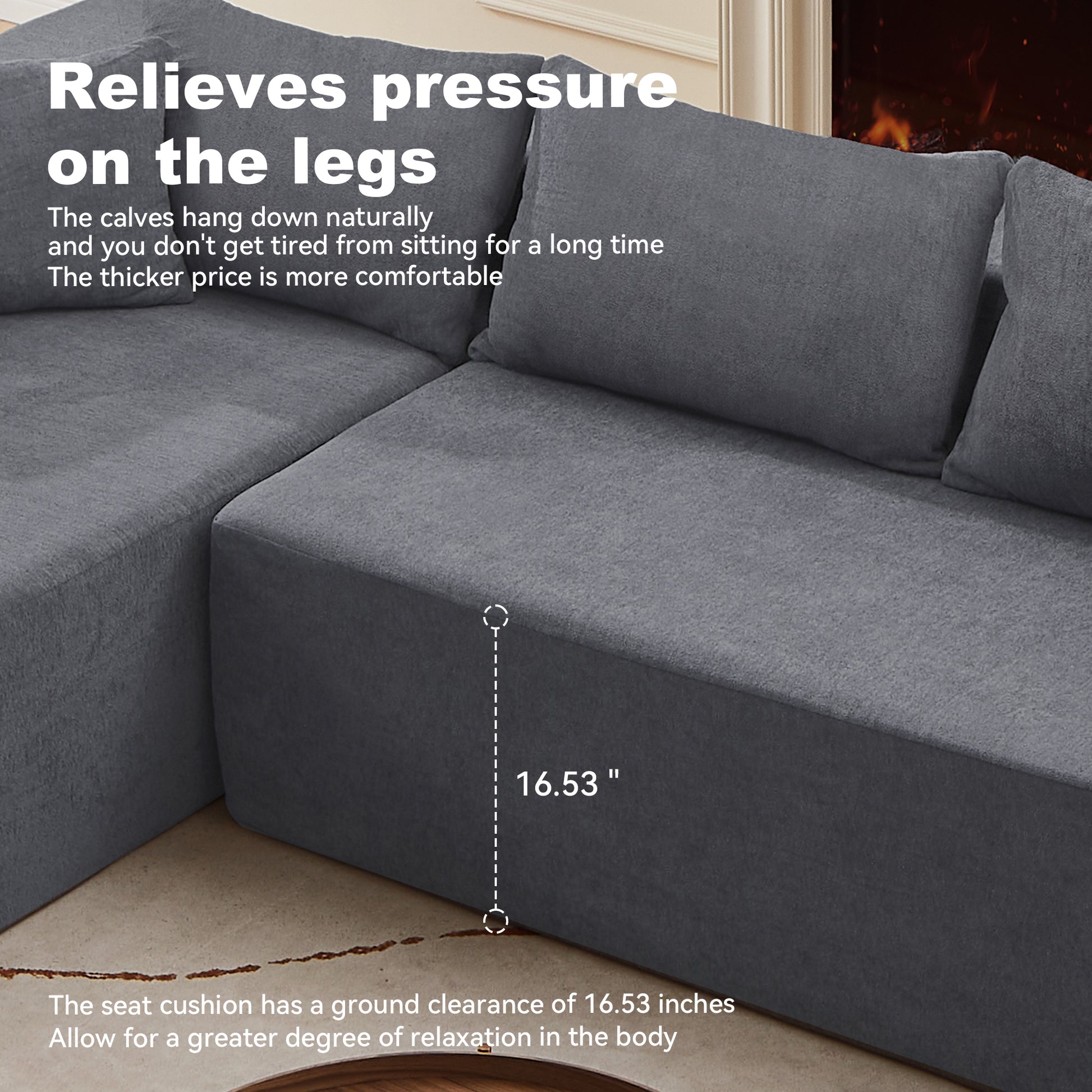 L Shape Modular Sectional Living Room Sofa Set Upholstered Sleeper Sofa For Living Room,16.53 Inch Cushion Heightening, 2 Pc Free Combination,Grey Grey Fabric 3 Seat