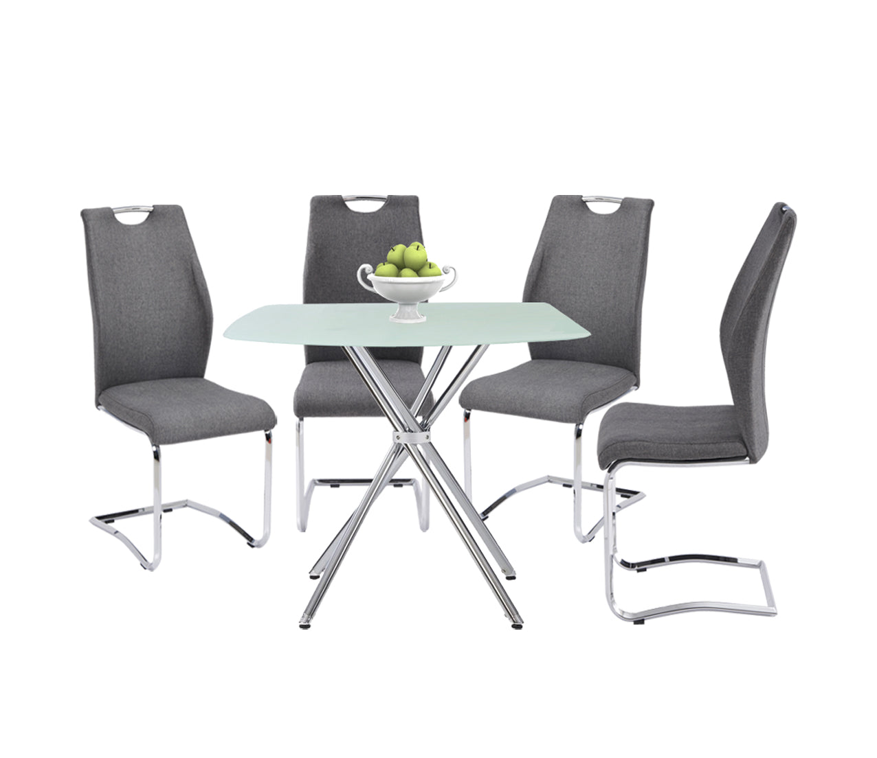 5 Pieces 36" Inch Contemporary Elegance Squared Dining Set In Gray Metal Dining Room Fixed Table Square Dining Table With Chair Upholstered Chair Glass Dark Grey Solid Back Seats 4 36 Inches Contemporary,Modern,Transitional Square 4 Leg Foam Glass Metal