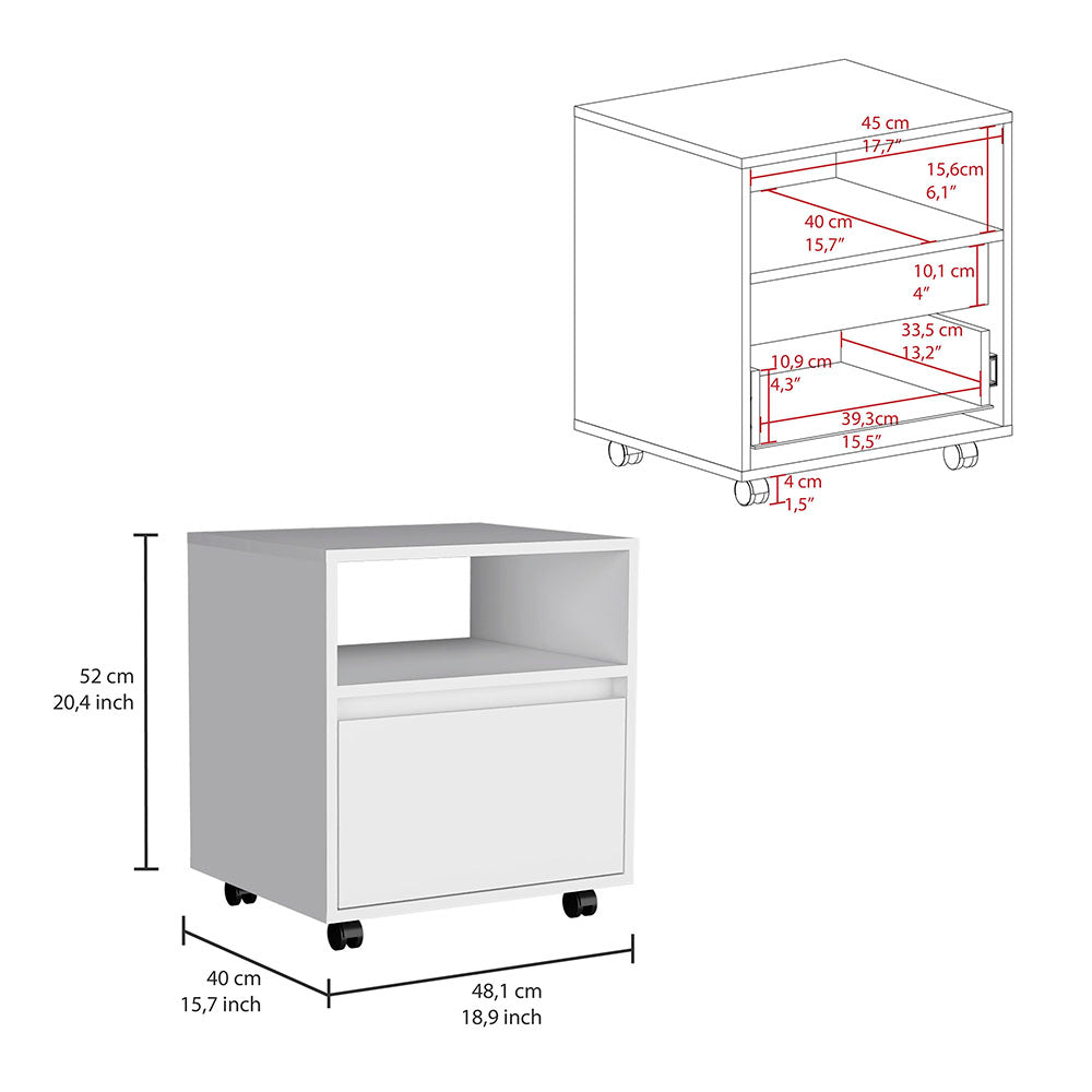 Austin Nightstandend Table, Side Table Casters, Single Drawer White White 1 Drawer Bedroom Rectangle Modern Shelf Particle Board Particle Board