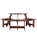 Outdoor 6 Person Picnic Table, 6 Person Round Picnic Table With 3 Built In Benches, Umbrella Hole, Outside Table And Bench Set For Garden, Backyard, Porch, Patio, Brown Brown Wood Metal