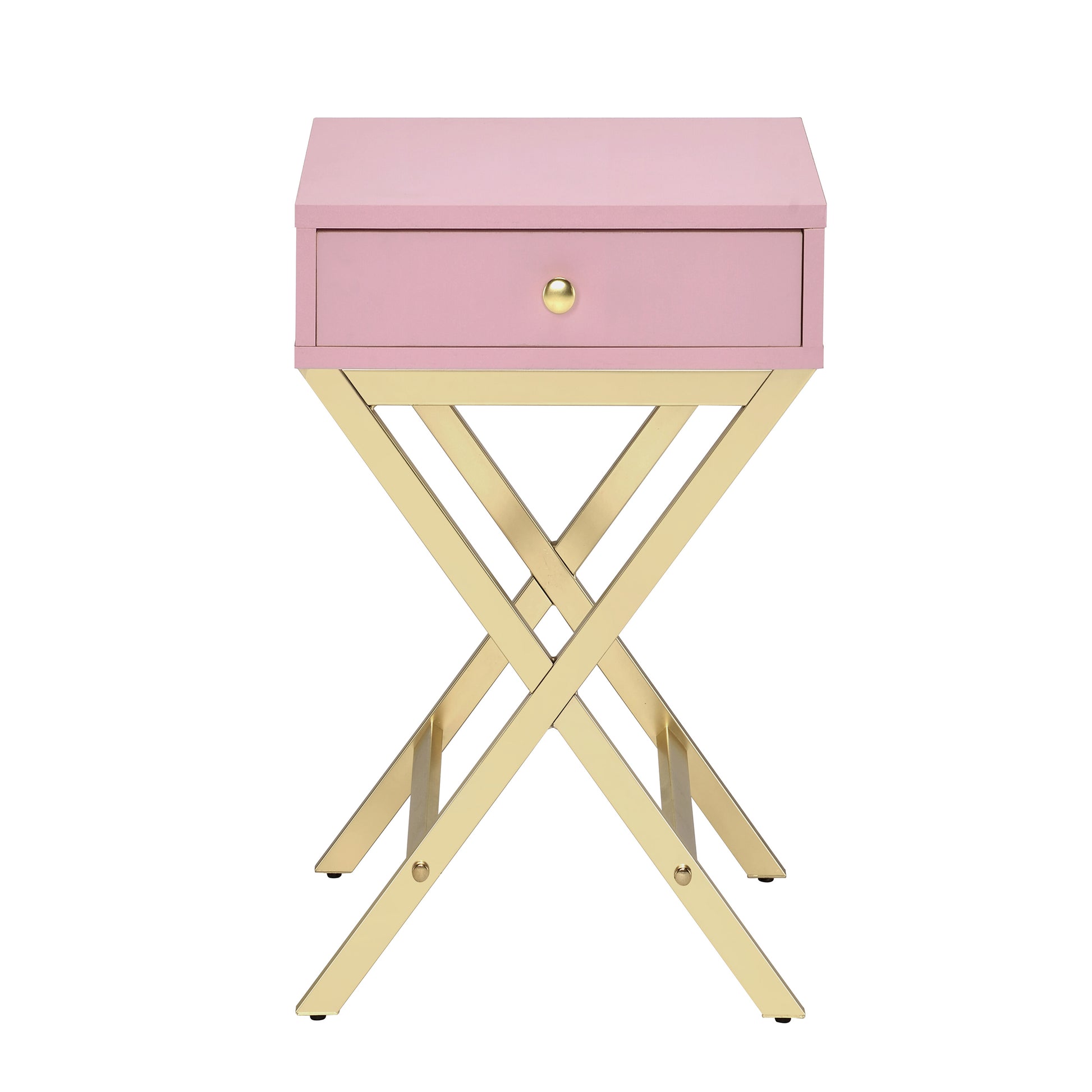 Pink And Gold 1 Drawer Rectangular Accent Table Pink Primary Living Space Modern Drawers Rectangular Wood Metal