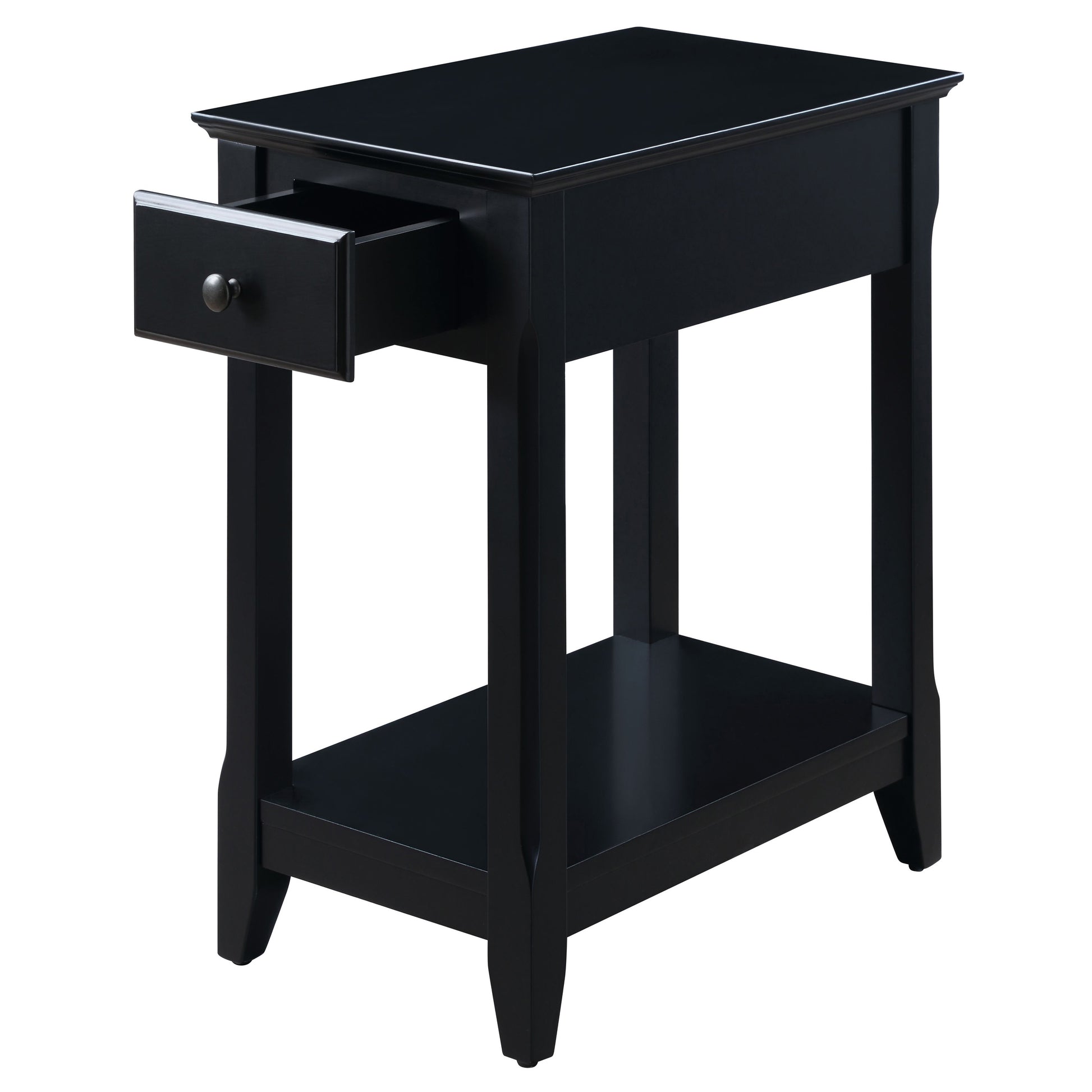 Black Accent Table With Bottom Shelf Black Primary Living Space Drawers Rectangular Wood