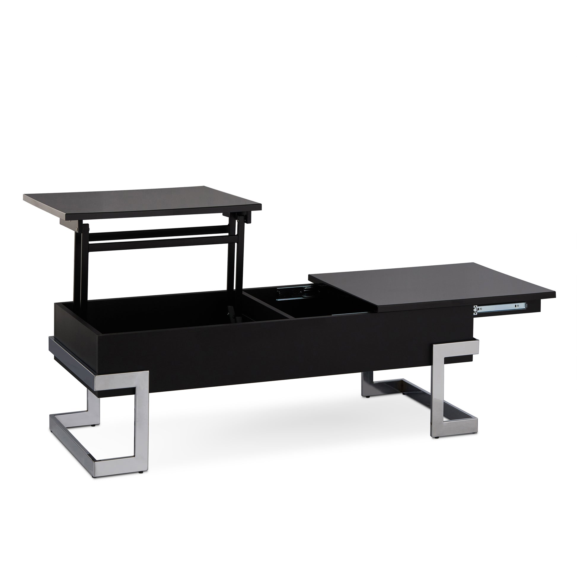 Black High Gloss And Chrome Coffee Table With Lift Top Black Silver Primary Living Space Modern Rectangular Wood Metal Sled