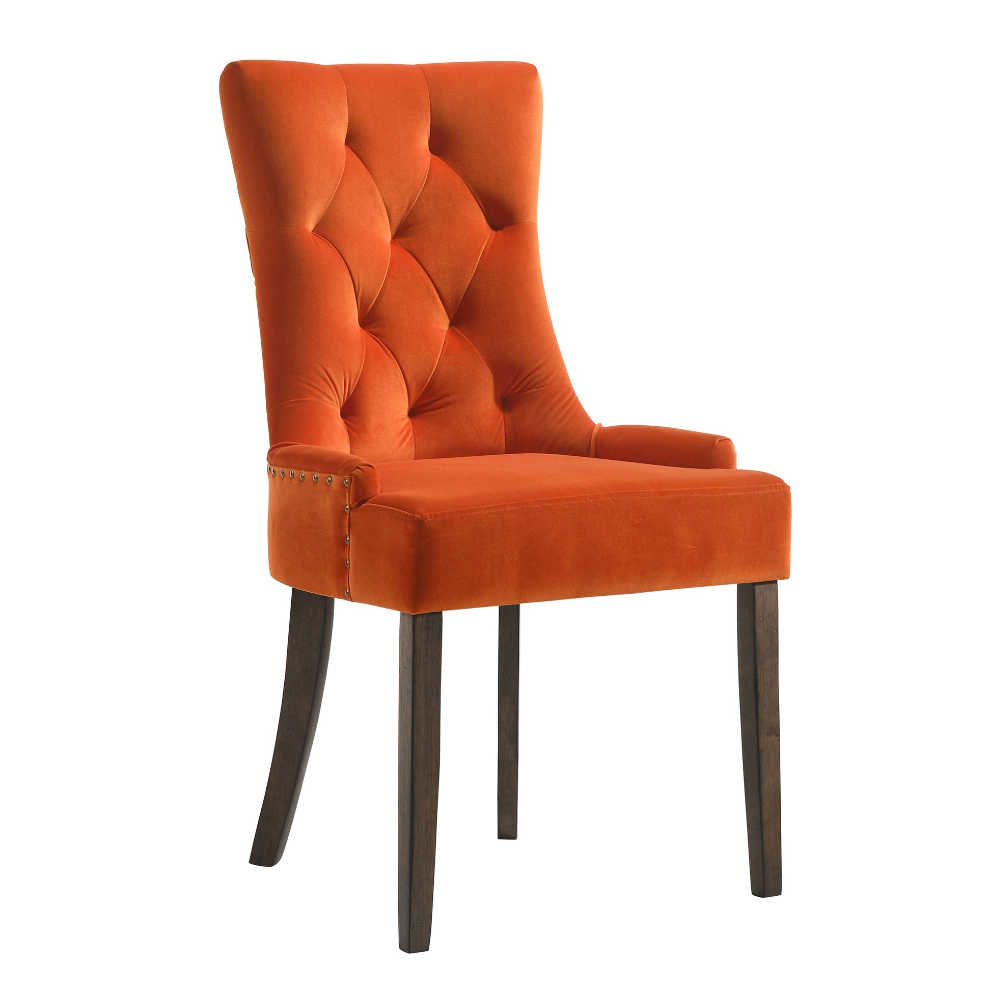 Orange And Weathered Oak Tufted Back Side Chairs Set Of 2 Solid Orange Dining Room Foam Rectangular Side Chair Rubberwood Tufted Back Set Of 2 Velvet