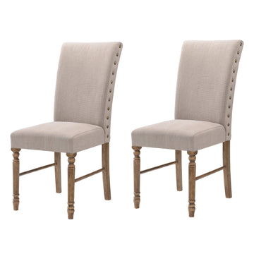 Cream And Weathered Oak Tight Back Parson Chairs Set Of 2 Solid Cream Brown Dining Room Foam Rectangular Contemporary Side Chair Rubberwood Solid Back Set Of 2 Linen