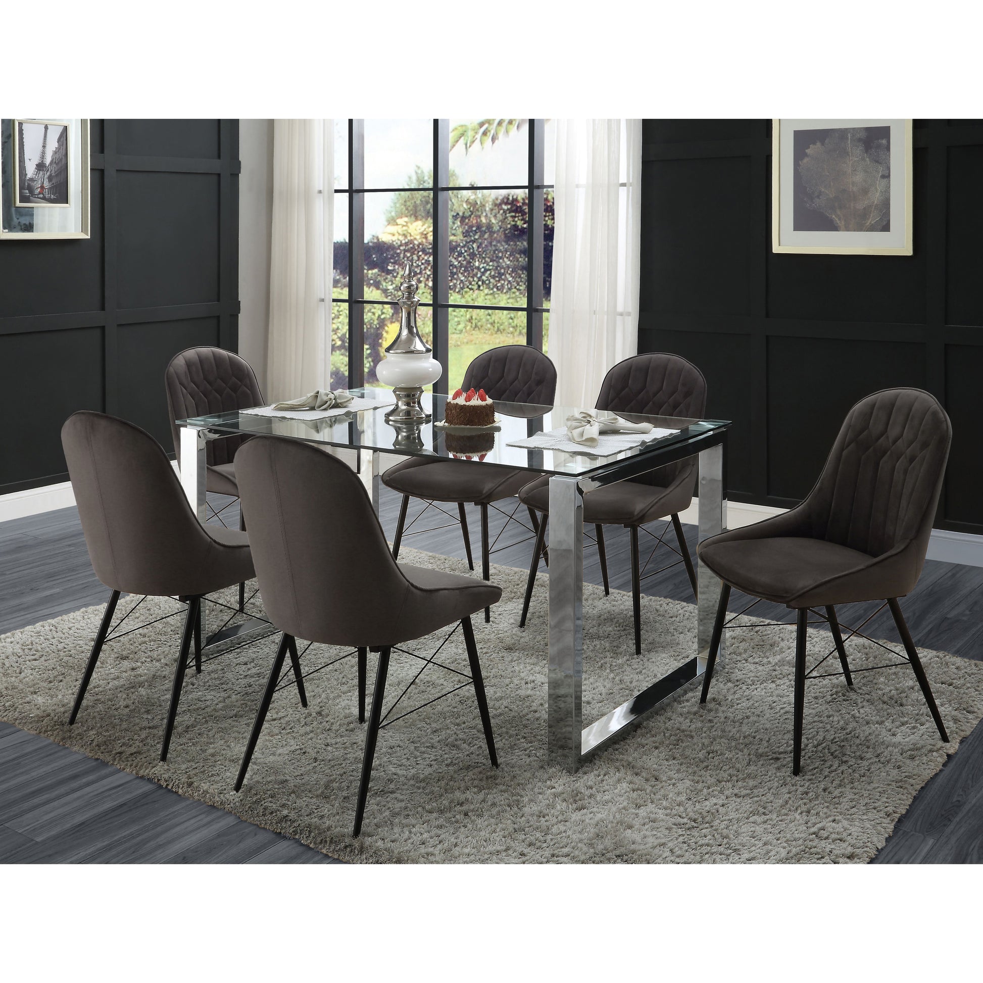 Grey And Black Tufted Back Dining Chairs Set Of 2 Solid Black Grey Dining Room Foam Rectangular Contemporary Side Chair Solid Back Set Of 2 Wood Fabric