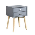 Side Table,Bedside Table With 2 Drawers And Rubber Wood Legs, Mid Century Modern Storage Cabinet For Bedroom Living Room, Gray Gray Mdf
