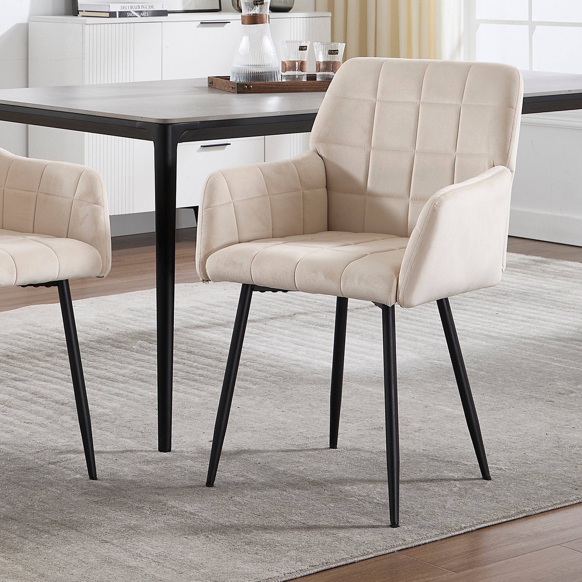Dining Chairs Set Of 2, Upholstered Kitchen Chairs With Comfortable Seat, Velvet Dining Chairs With Armrests, Easy To Assemble And Clean, For Dining Room, Kitchen, Living Room, Cream Color Cream