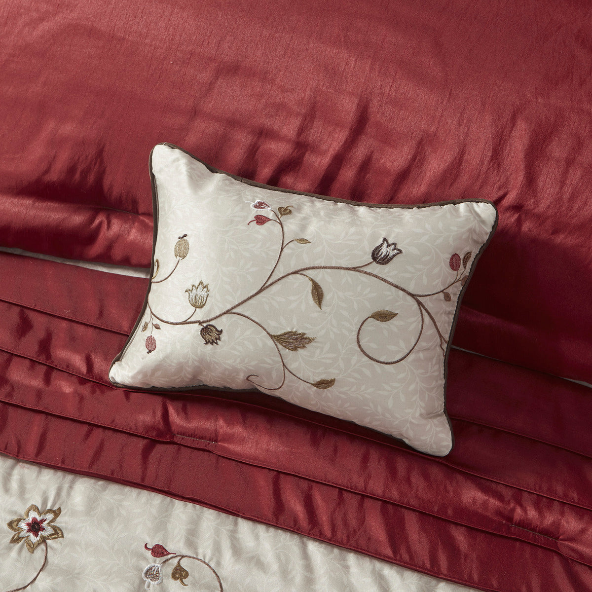 Embroidered 7 Piece Comforter Set Red King King Red Polyester