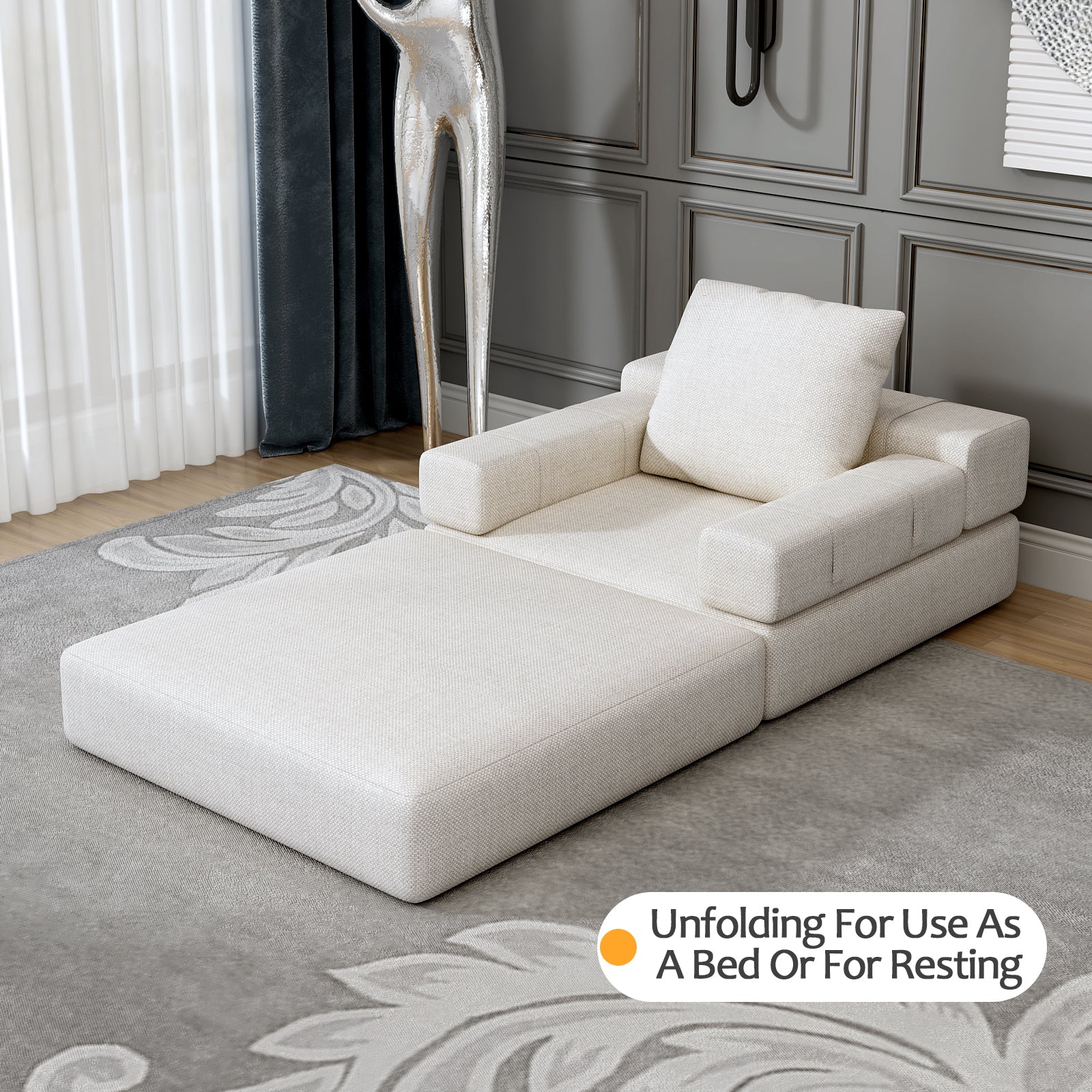 Single Sofa Chair That Converts To A Single Sofa Bed For Living Room, Guest Room, Playroom, White Creamy White Primary Living Space Modern Foam Linen