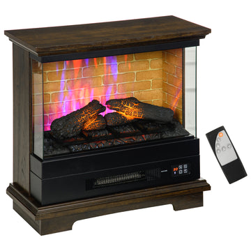 Homcom 26" Electric Fireplace Stove With Remote Control, 12H Timer, Brown Brown Metal
