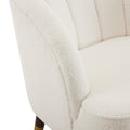 Upholstered Barrel Accent Chair With Wooden Legs White Rubberwood Boucle