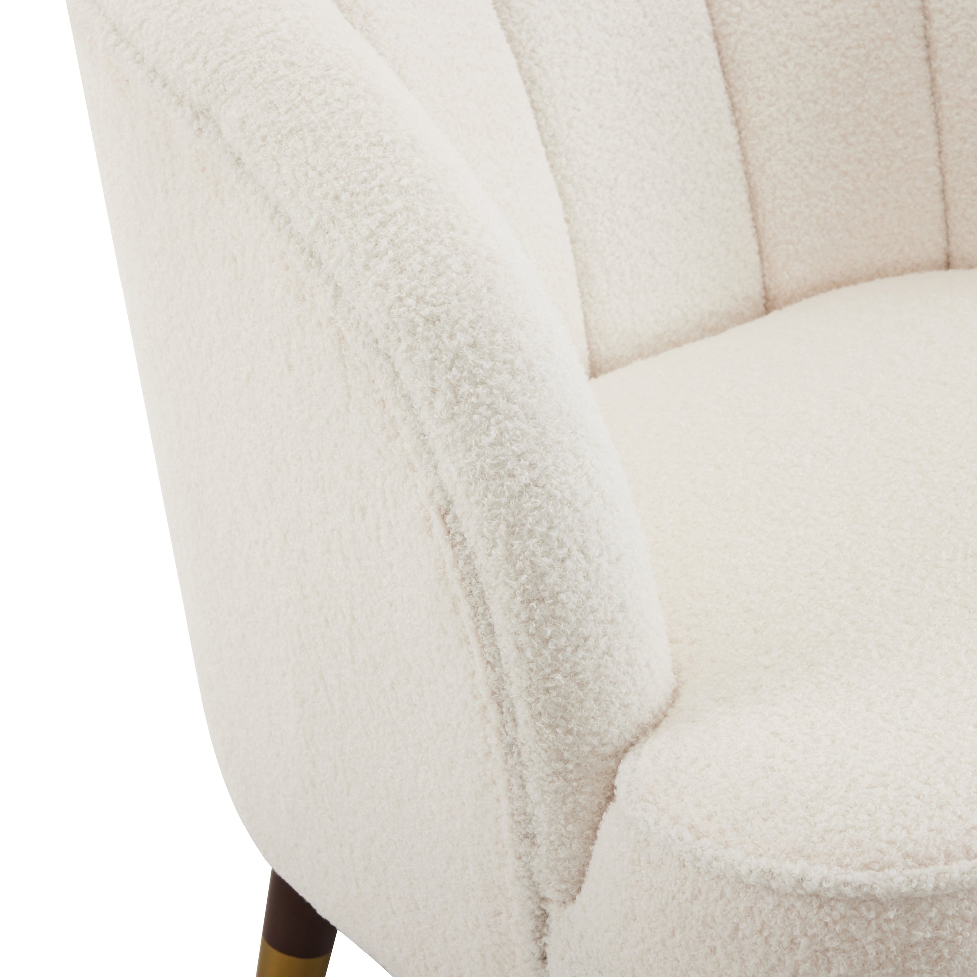Upholstered Barrel Accent Chair With Wooden Legs White Rubberwood Boucle