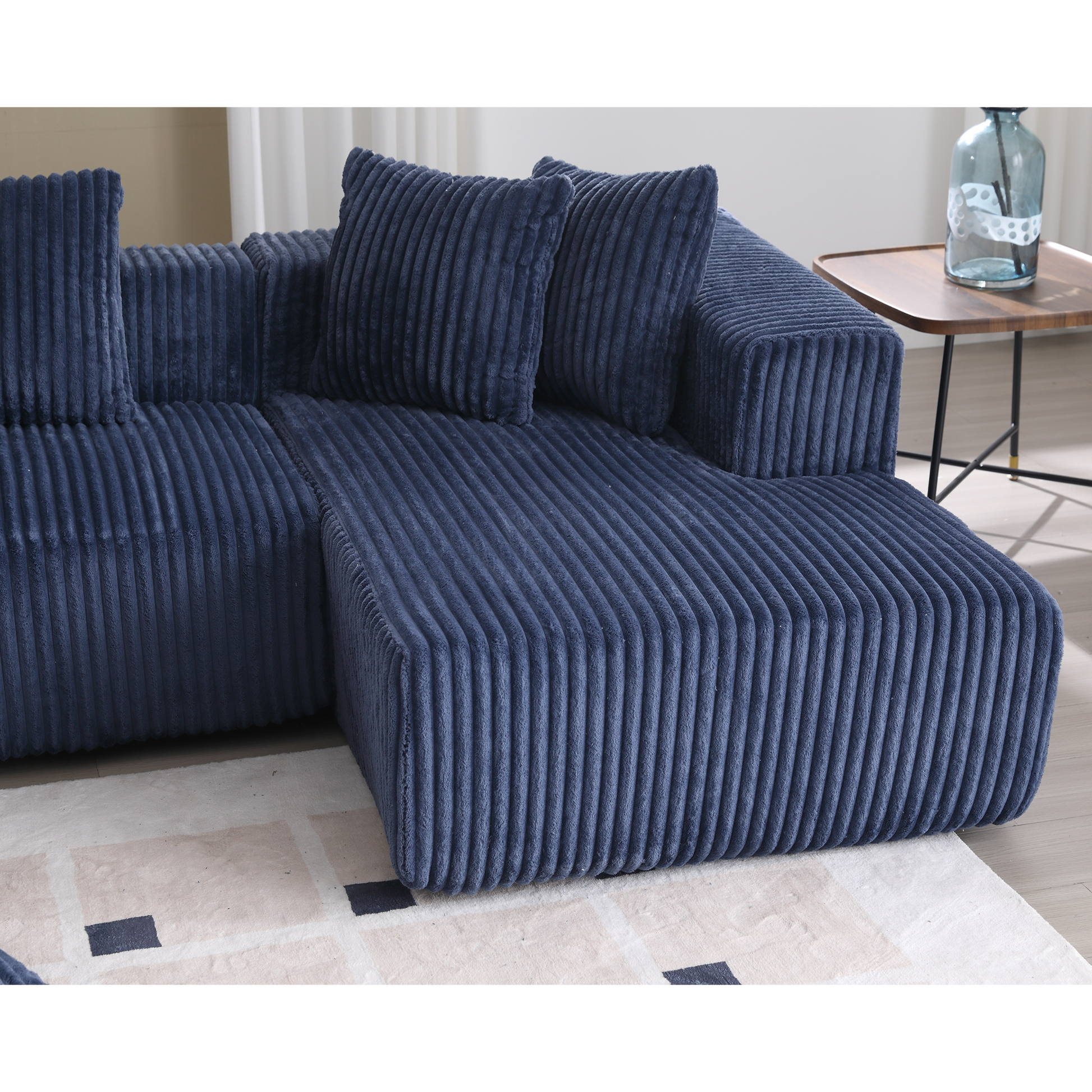Arrived 131'' Modular Sectional Couch, U Shaped Sofachaise Lounge, Striped Fabric,Upholstered 4 Seater Couch For Living Room, Bedroom, Free Combination Sofa Corduroy , Blue Blue Polyester Primary Living Space Soft Modern Square Arms Foam Upholstered 4