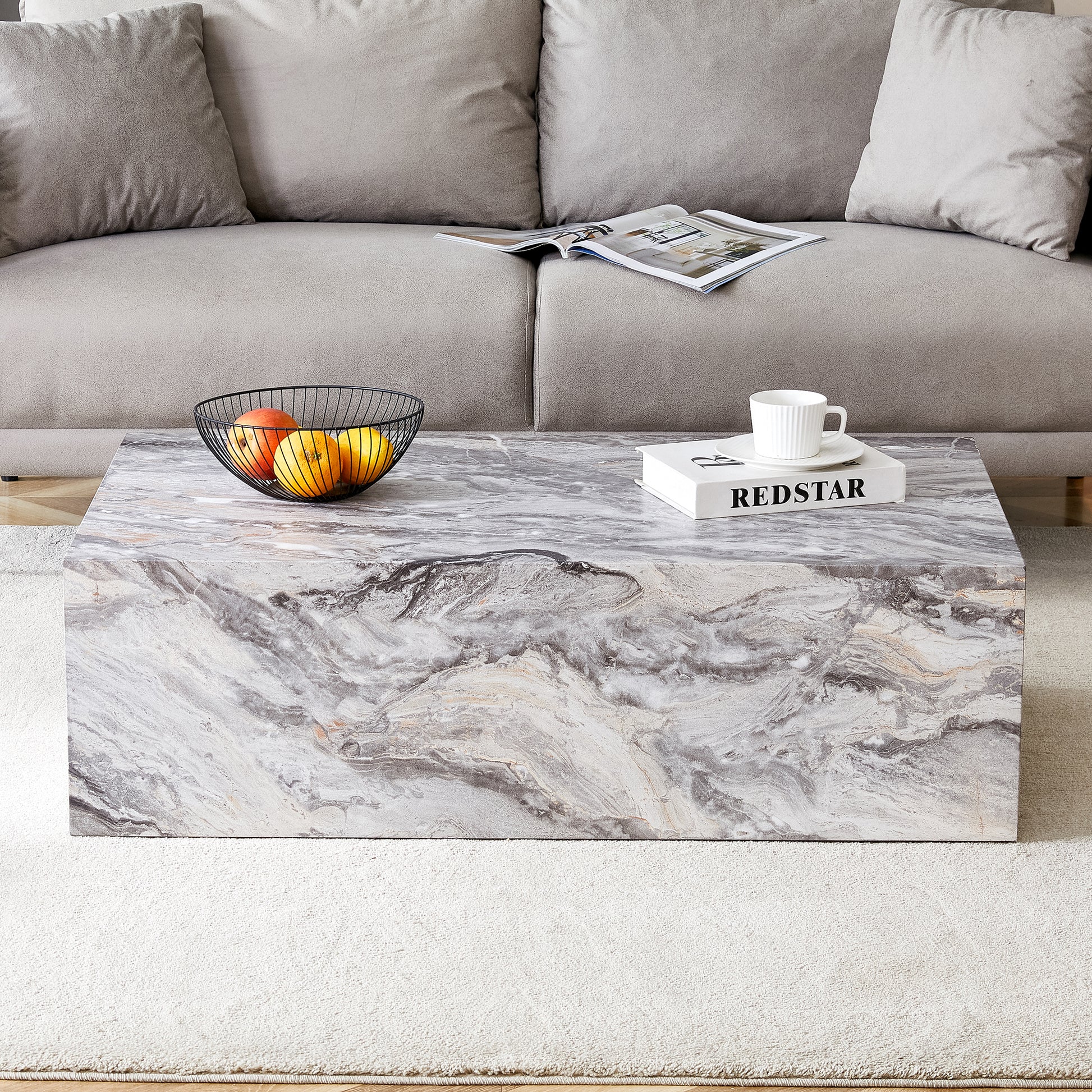 Modern Mdf Coffee Table With Grey Texture Pattern 39.3X23.6X11.8 Inches Stylish And Durable Design Grey Mdf