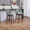Coolmore Bar Stools Set Of 2 Counter Height Chairs With Footrest For Kitchen, Dining Room And 360 Degree Solid Wood Legs Swivel Bar Stools Set Of 2 Gary Linen Gray Foam Linen