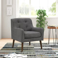 Kina 28 Inch Accent Chair, Gray Fabric, Button Tufted, Angled Wood Legs Gray Wood