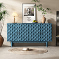 Modern 4 Door Sideboard With Convex Pattern Doors And 2 Silver Handle For Living Room, Dining Room, Kitchen Navy Navy Mdf