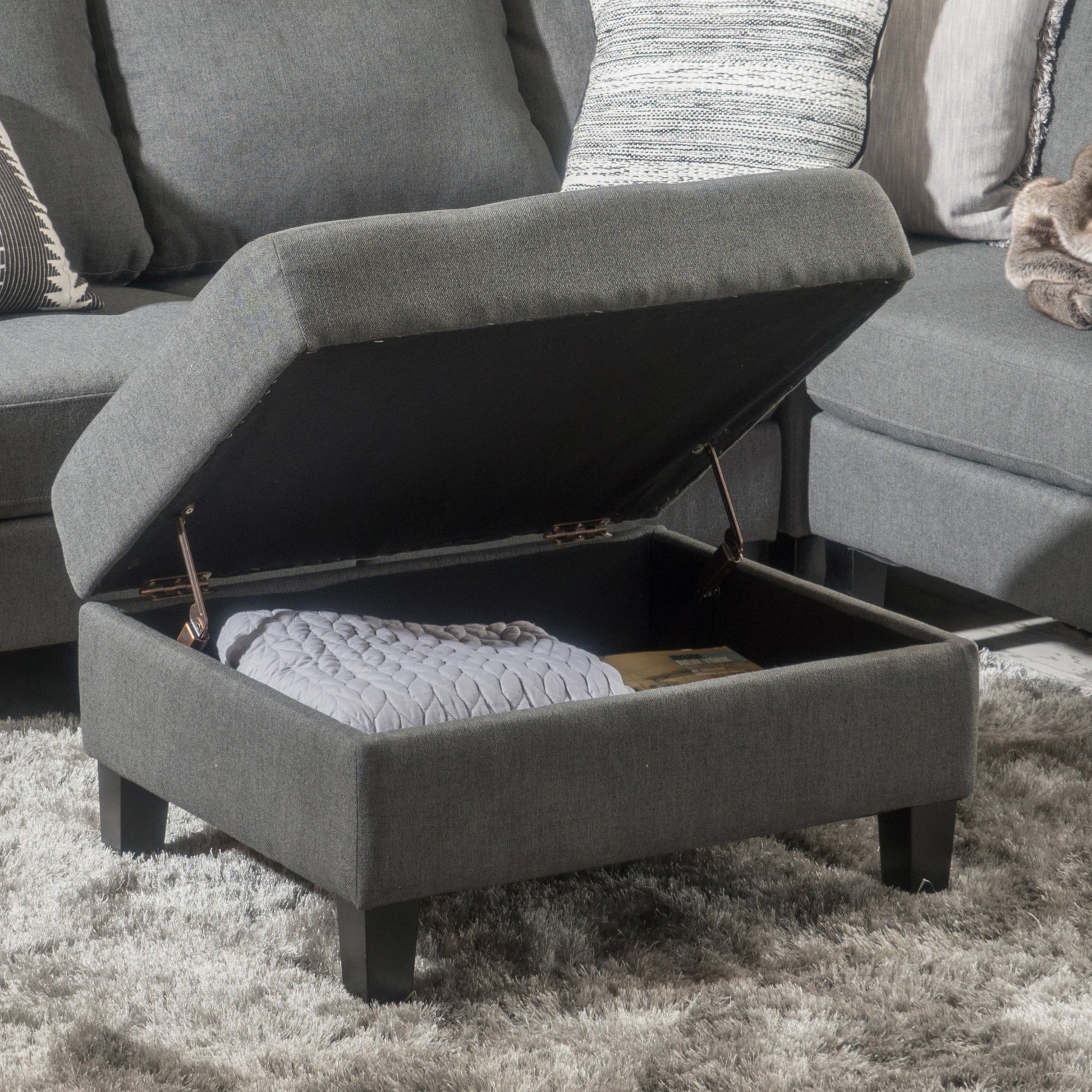 Storage Ottoman Dark Gray Fabric