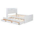 Full Size Wooden Bed With Storage Headboard With Outlets, Extendable Bed With Twin Size Trundle With Three Storage Drawers,White Full White Wood