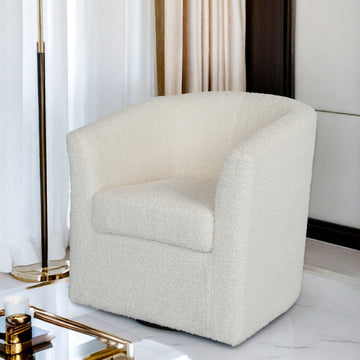 Teddy Velvet Swivel Chair, White, No Installation Required White Teddy