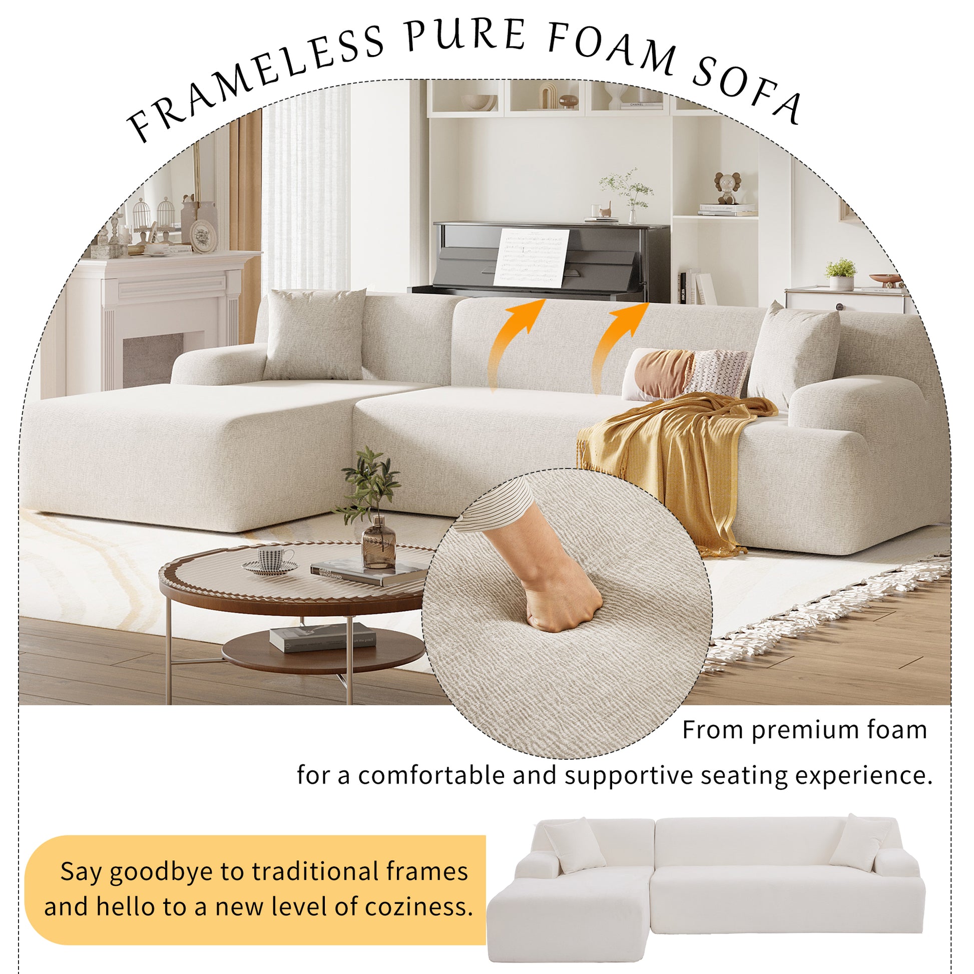 Modern Large L Shape Modular Sectional Sofa For Living Room, Bedroom, Salon, 2 Piece Free Combination, Simplified Style Old Sku:Wy000356Aaa Beige Polyester 3 Seat