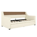 Twin Size Daybed With Trundle, Upholstered Daybed With Charging Station And Led Lights, White Twin White Pu Leather