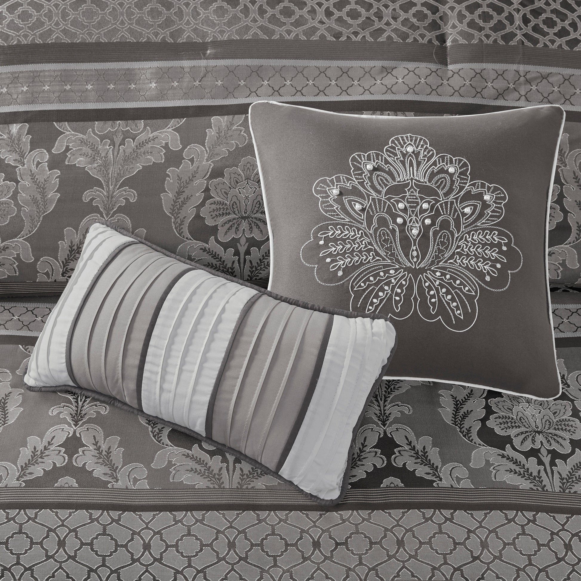 7 Piece Jacquard Comforter Set Grey Cal King California King Grey Polyester