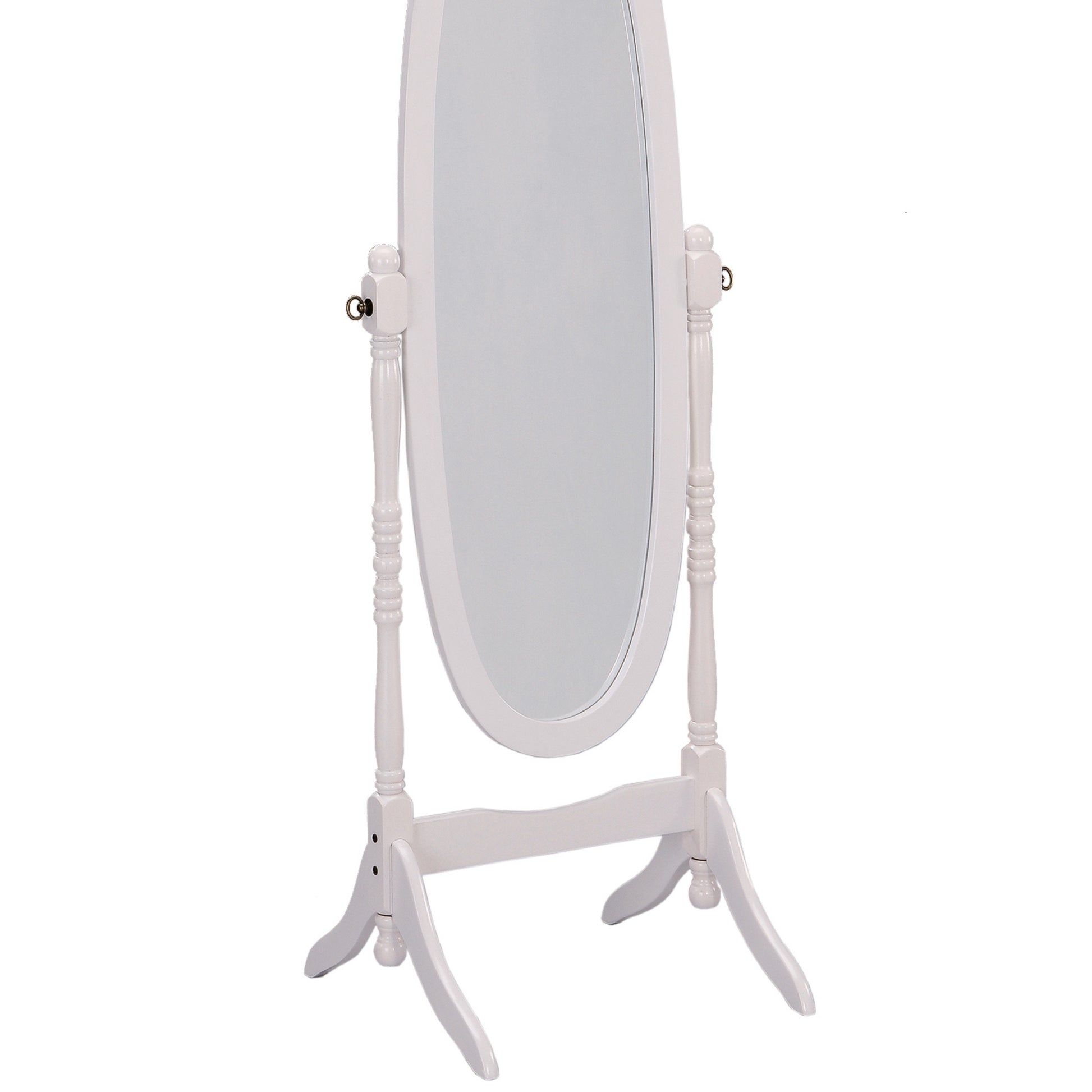 59.25" Tall Standing Wooden Floor Mirror With White Finish, Oval Shape White Wood