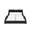 Queen Bed Frame Modern Faux Leather Upholstered Platform Bed Frame With And Headboard Wave Like Curve Low Profile Bed Frame,Wood Slats Support,Easy Assembly,Black Queen Black Pu