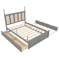Queen Size Rattan Platform Bed With With 2 Big Drawers, T Size Trundle, Gray Queen Gray Plywood