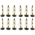 12 Pack Traffic Delineator Post Cones With Fillable Base, Adjustable Plastic Safety Barrier With 5Ft Plastic Chain, Outdoor And Indoor Crowd Control Stanchion For Traffic Control And Warning Y B Yellow Black Plastic