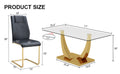 Table And Chair Set.Modern Rectangular Dining Table With Transparent Tempered Glass Tabletop And Gold Plated Metal Legs.Paried With 8 Comfortable Chairs With Pu Seats And Golden Metal Legs. Black Gold,Transparent Seats 8 Glass Metal
