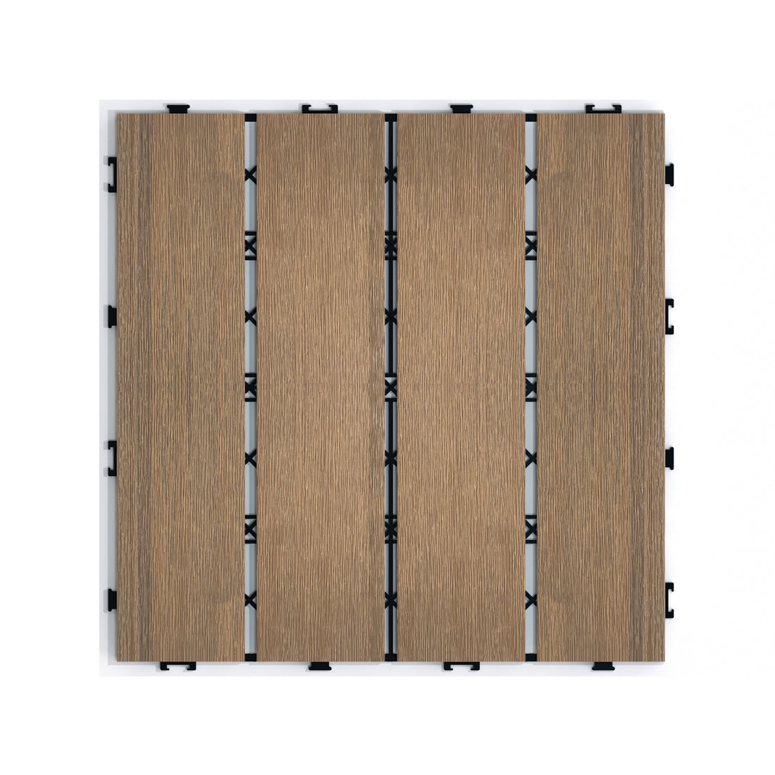 Patio Floor Tiles Pack Of 11 Wpc Wood Plastic Composite Patio Deck Tiles Diy Interlocking Decking Tiles, Quick Deck Floor Tile, Court Tile, Water Resistant Indoor Outdoor 11.8" Oak Oak Plastic