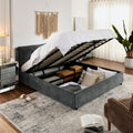 King Size Storage Upholstered Hydraulic Platform Bed With Integrated Headboard, Chenille Fabric, Gray King Gray Bedroom Luxury,Modern Chenille Chenille