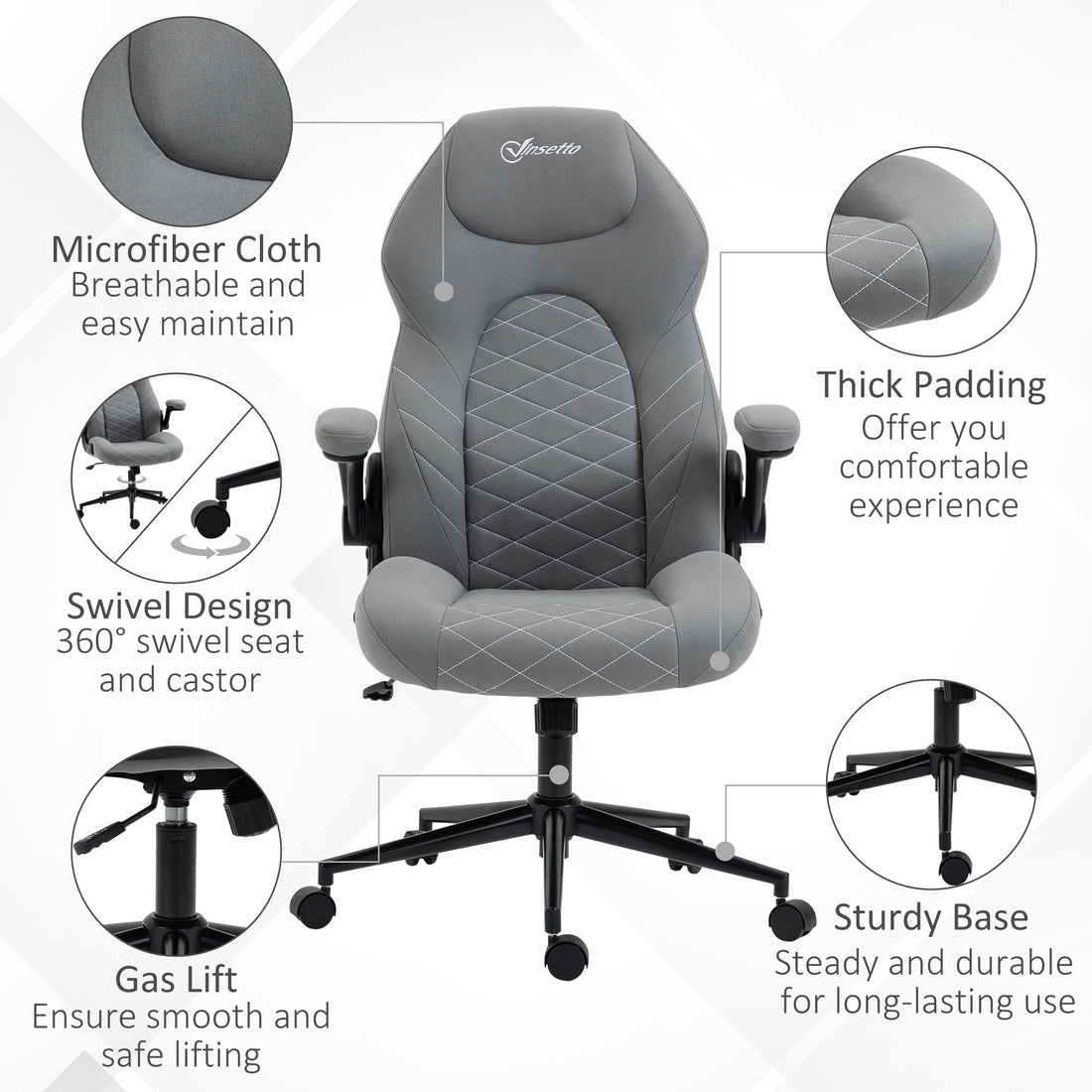 Vinsetto Gaming Chair With Flip Up Arm, High Back Desk Computer Chair, Gamer Chair With Adjustable Height And Swivel Wheellight Gray Light Gray Polyester