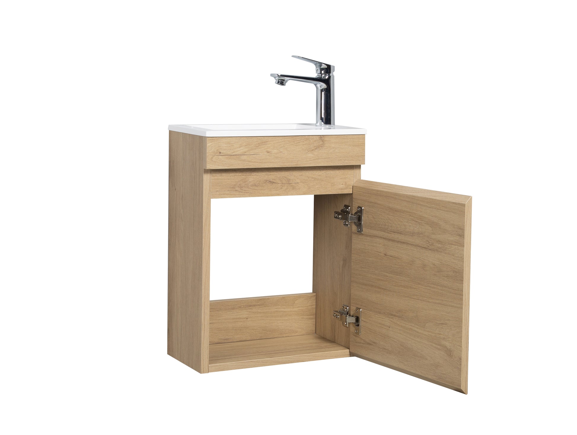 16" Floating Bathroom Vanity With Sink, Wall Mounted Small Bathroom Storage Vanity Cabinet With Resin Top Basin And Soft Close Doors, Natural Oak 24V11 16No Oak Plywood