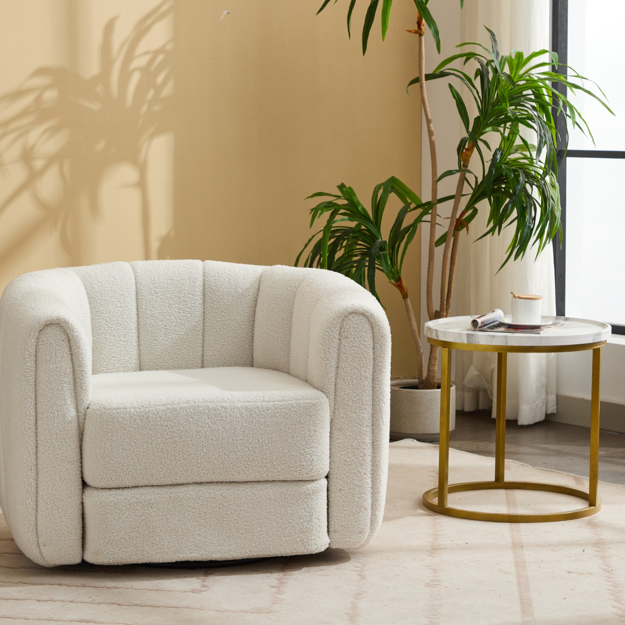 Swivel Accent Barrel Chair, Modern Round Armchairs With Upholstered, Comfy Swivel Accent Chair For Living Room White Teddy Teddy