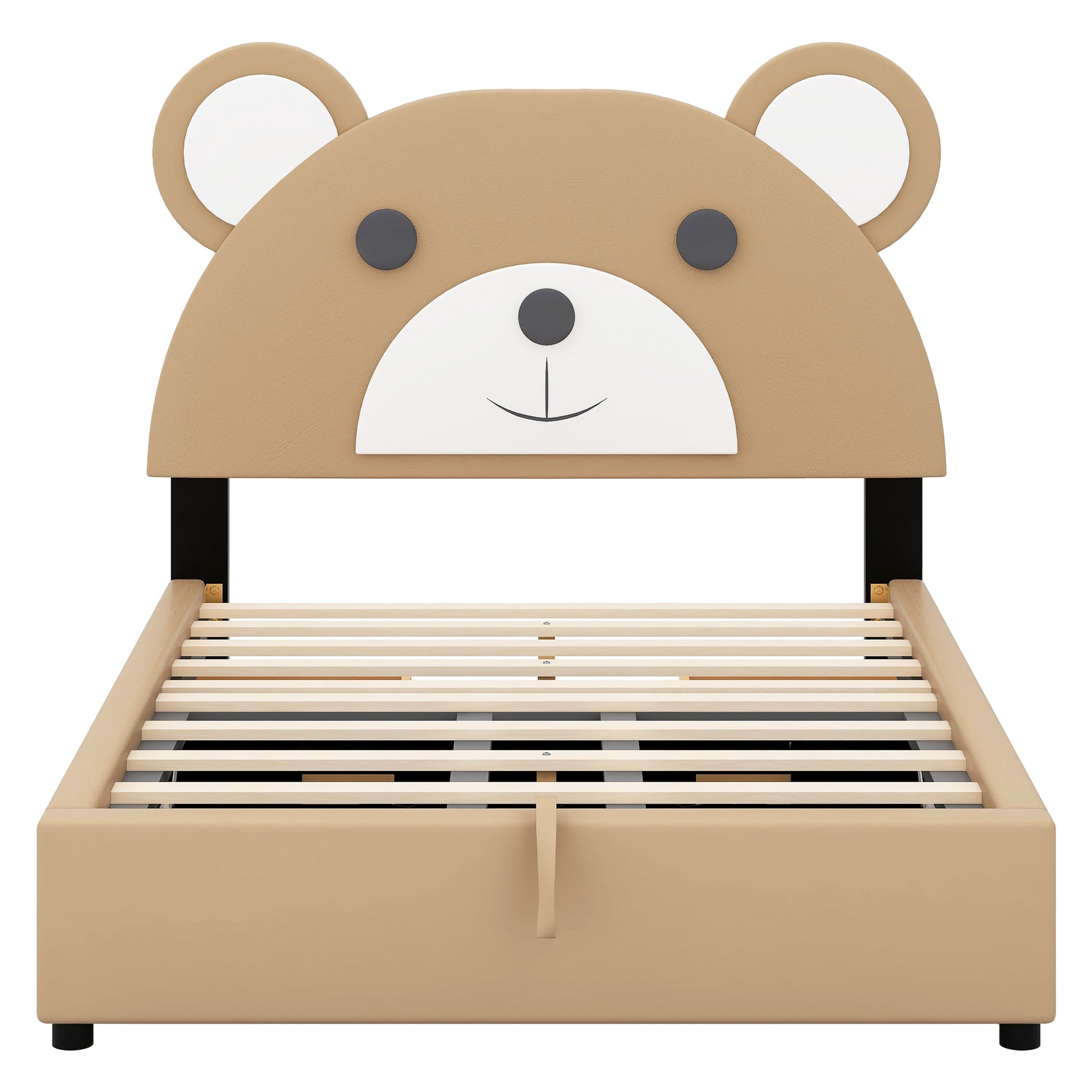 Full Size Upholstery Platform Bed Frame With Cute Bear Shaped Headboard And Two Storage Drawers,Brown Full Brown Solid Wood Mdf