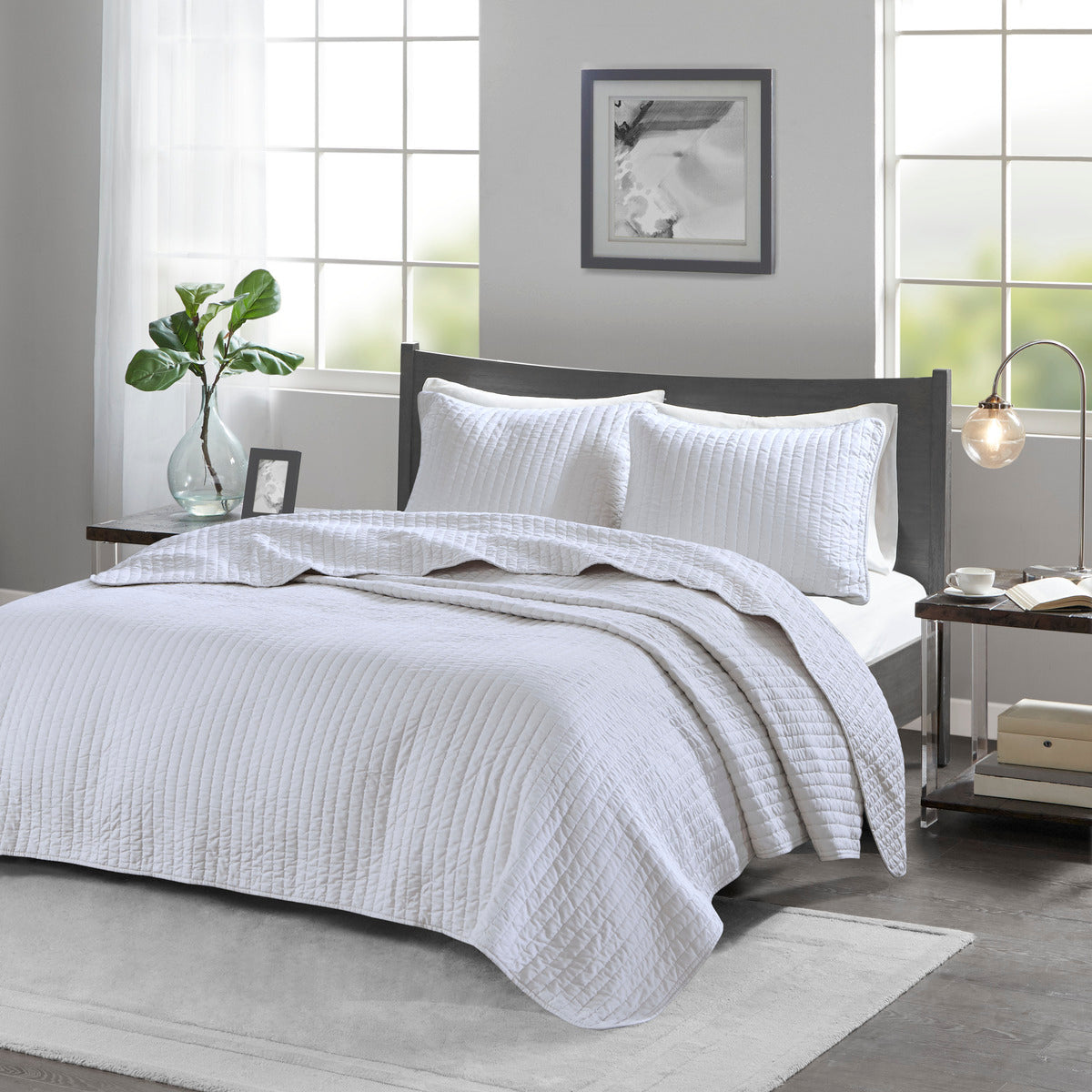 3 Piece Quilt Set White King Cal King King White Cotton